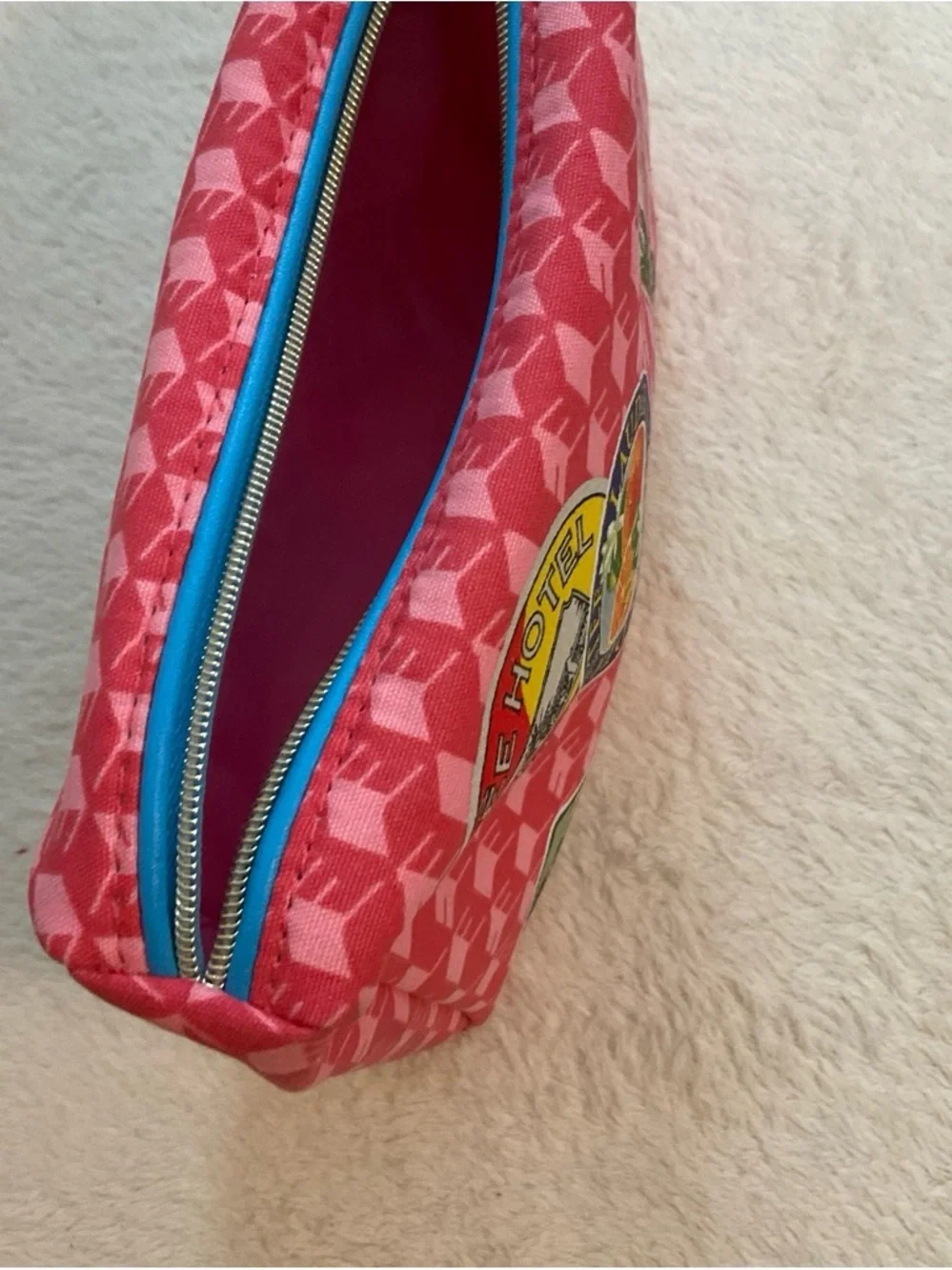Estee Lauder Pink Cosmetic Travel Pouch with Blue Zip